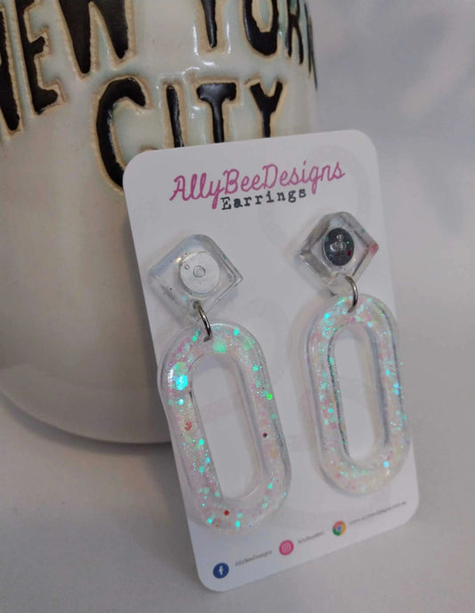 Clear sparkle stud resin dangle earrings
