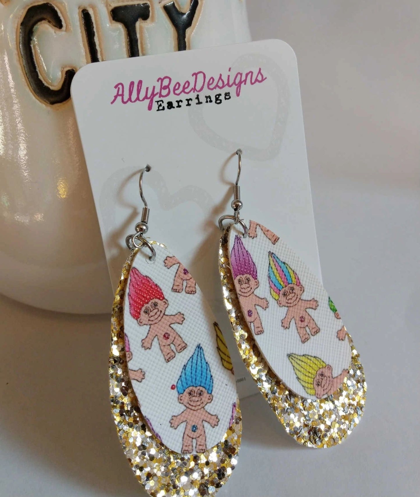 Troll Leatherette Dangle Earrings
