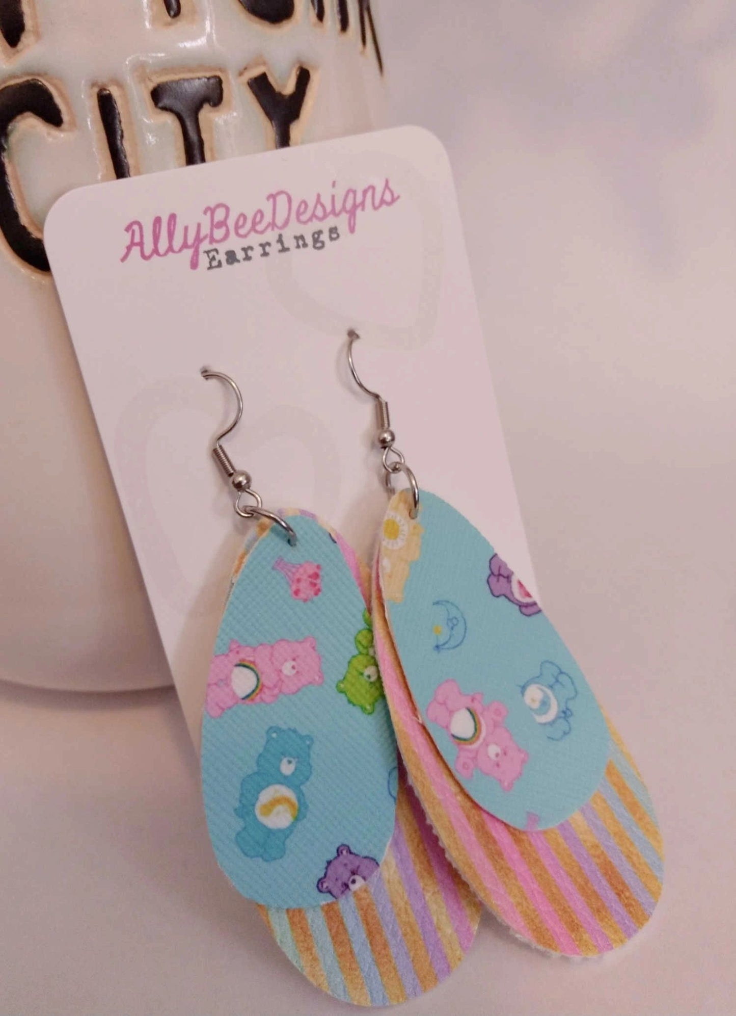 Large teardrop cartoon dangle leatherette