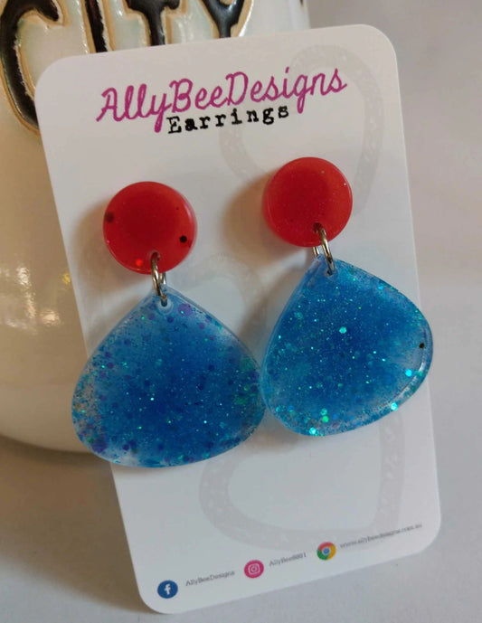 Blue Sparkle Resin stud dangle